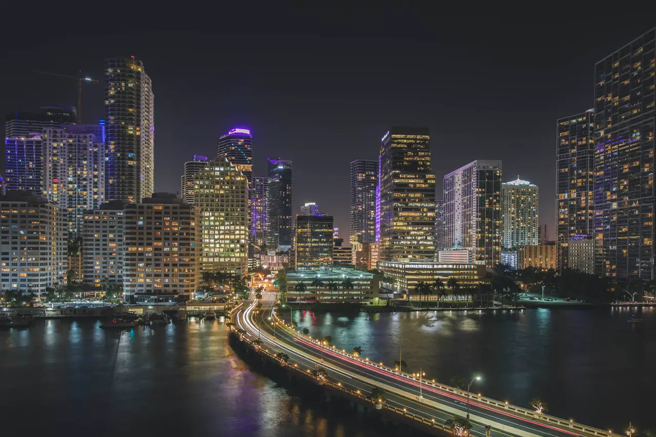 Fine-art photograph, “Brickell Causeway Light Trails at Night - 5DM43135.JPG,” from the Florida collection.