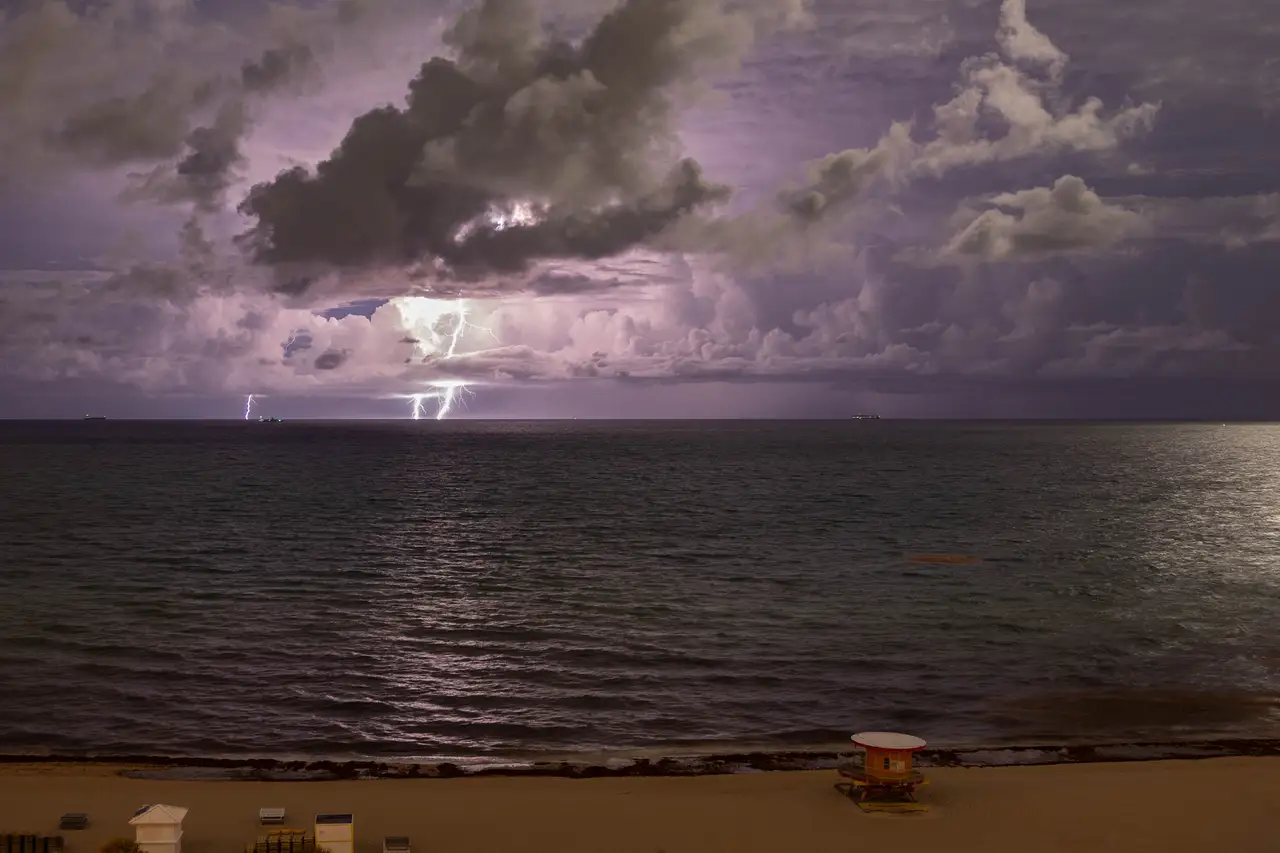 Fine-art photograph, “Miami Beach Lightning Storm, Midnight Current - _FIV6966.JPG,” from the Florida collection.
