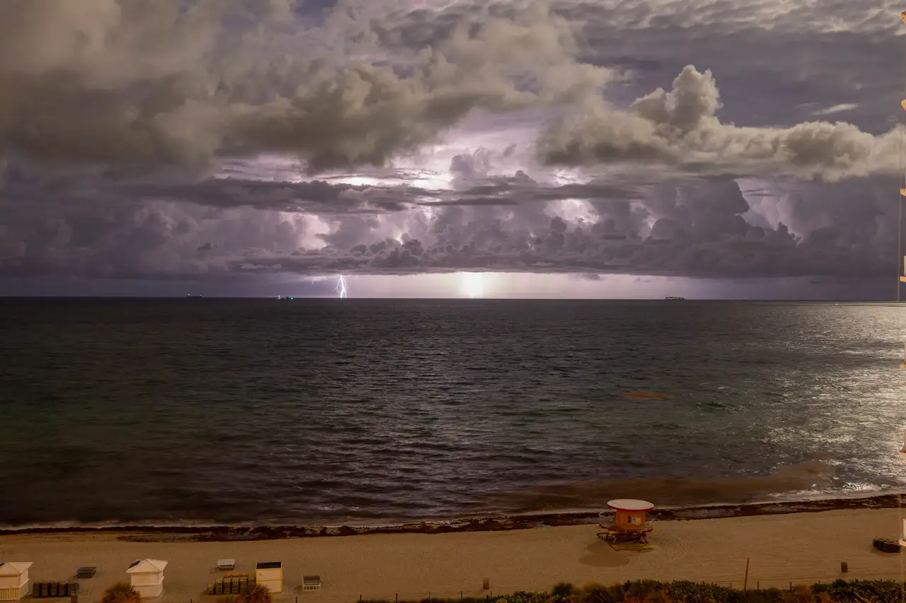 Fine-art photograph, “Miami Beach Lightning Storm, Last Train Home - _FIV7036.JPG,” from the Florida collection.