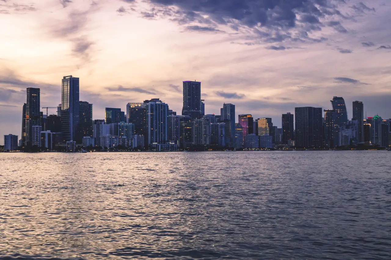 Fine-art photograph, “Downtown Miami Across Biscayne Bay at Sunset - _FIV7683.JPG,” from the Florida collection.