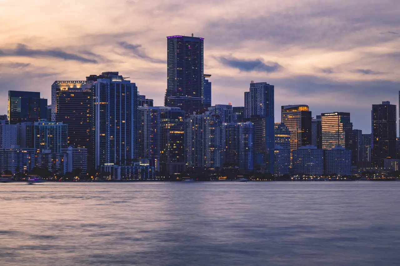 Fine-art photograph, “Downtown Miami Towers Across Biscayne Bay at Dusk - _FIV7717.JPG,” from the Florida collection.