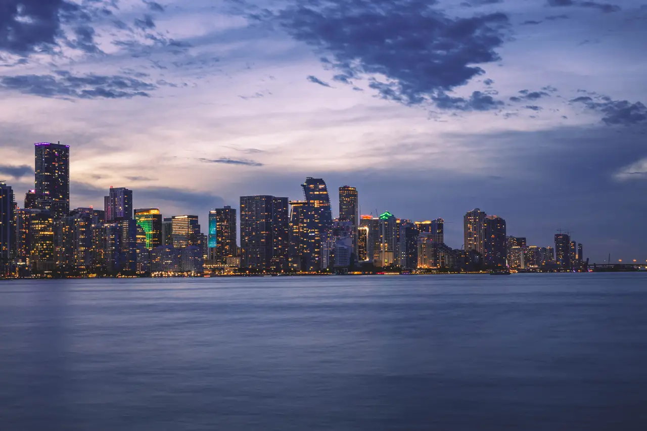 Fine-art photograph, “Downtown Miami Waterfront Towers Beneath Evening Clouds - _FIV7727.JPG,” from the Florida collection.