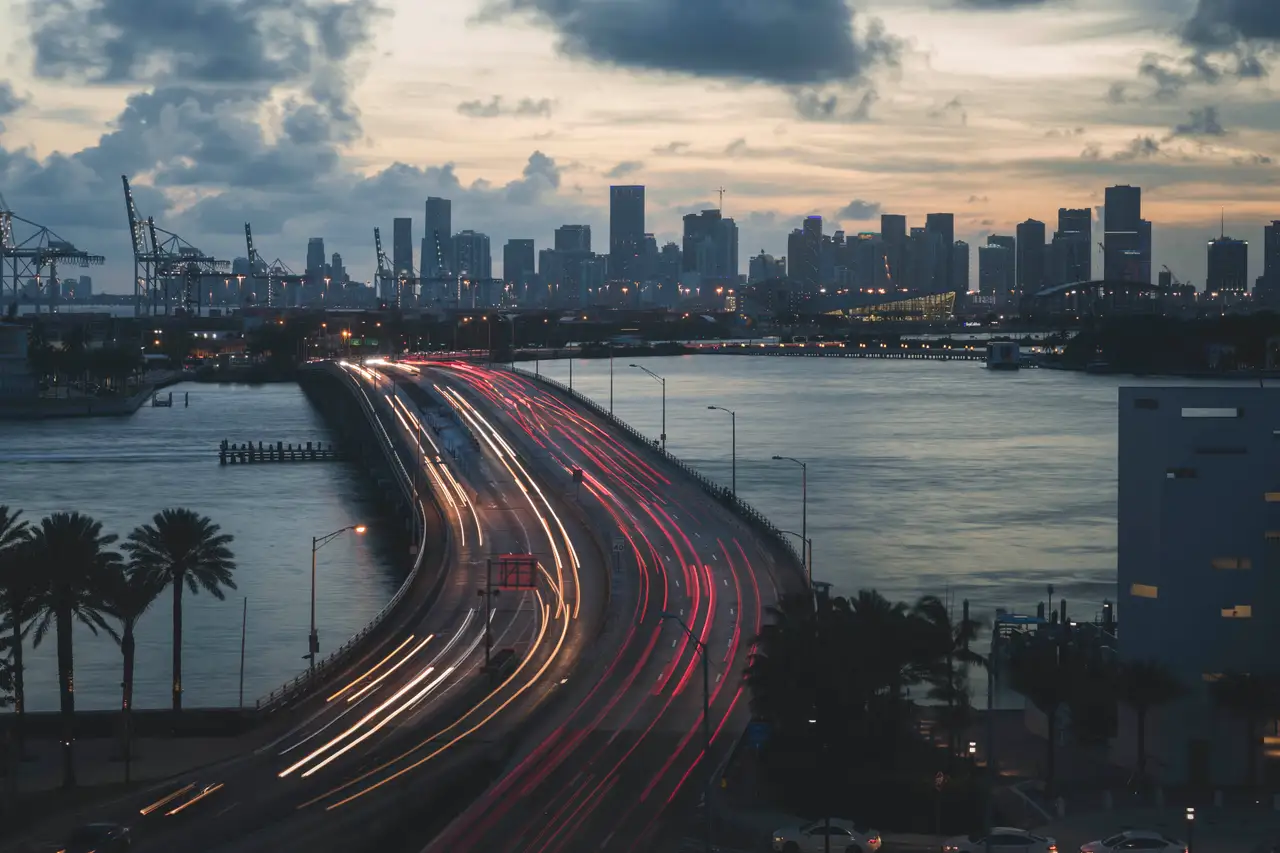 Fine-art photograph, “Miami Skyline Light Trails, Steel and Water - No idea hpw the name messed up58.JPG,” from the Florida collection.