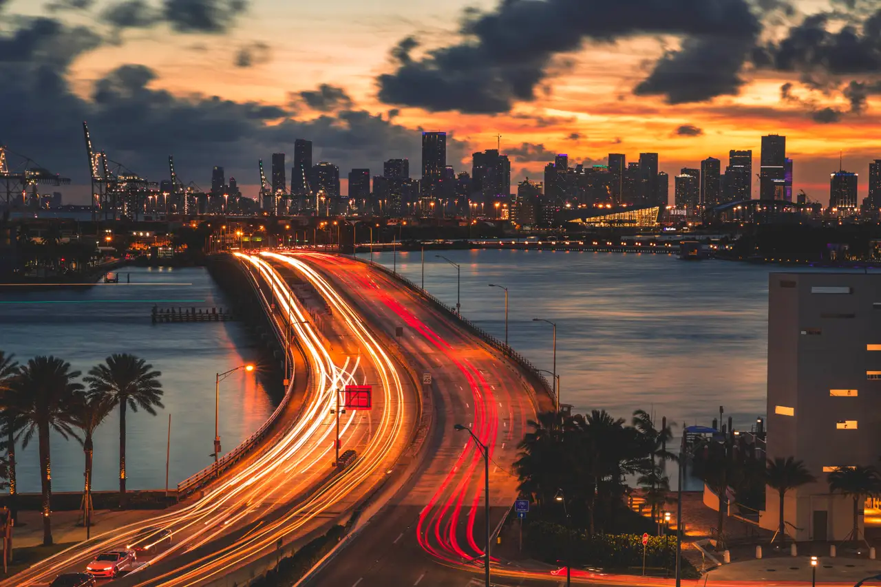 Fine-art photograph, “Miami Skyline Light Trails, Tide of Light - No idea hpw the name messed up65.JPG,” from the Florida collection.