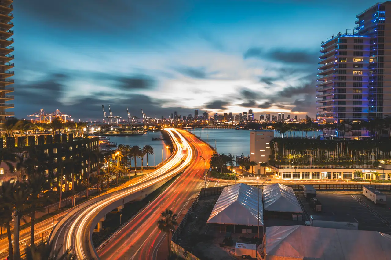 Fine-art photograph, “Miami Skyline Light Trails, Bay Haze - No idea hpw the name messed up69.JPG,” from the Florida collection.