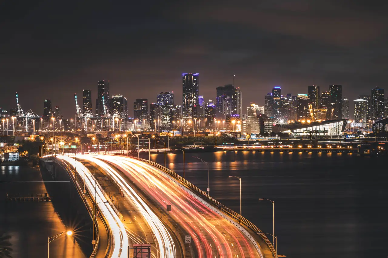 Fine-art photograph, “Miami Skyline Light Trails, Concrete and Sky - No idea hpw the name messed up79.JPG,” from the Florida collection.
