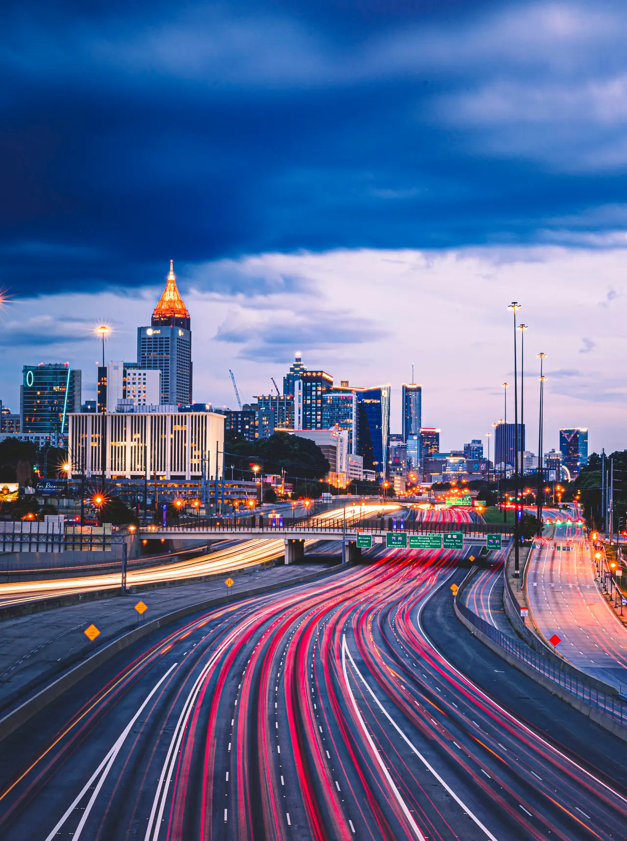 Fine-art photograph, “Atlanta Midtown and Highway Light Trails in Vertical - 5DM42388.JPG,” from the Georgia - ATL collection.