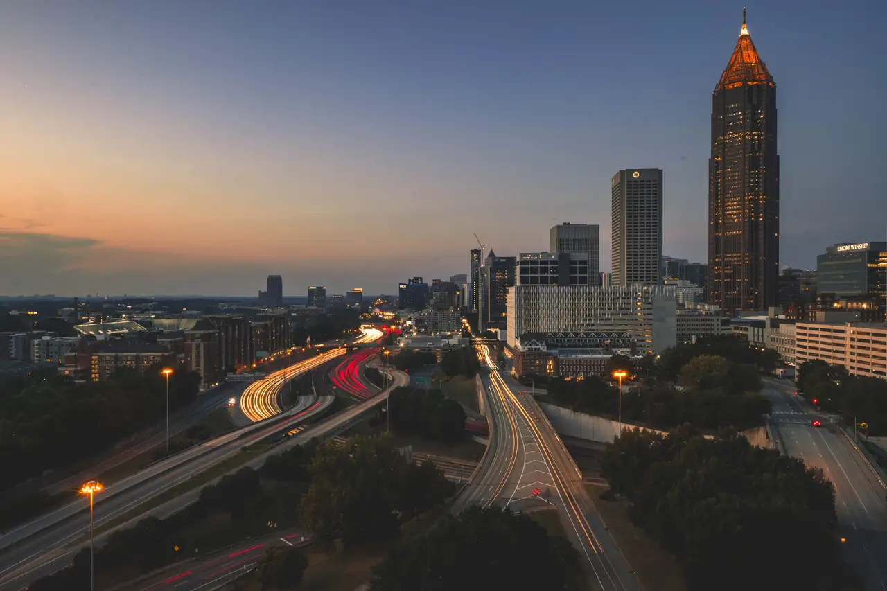 Fine-art photograph, “Atlanta Midtown and Downtown Connector at Blue Hour, Evening Momentum - _FIV0683.JPG,” from the Georgia - ATL collection.