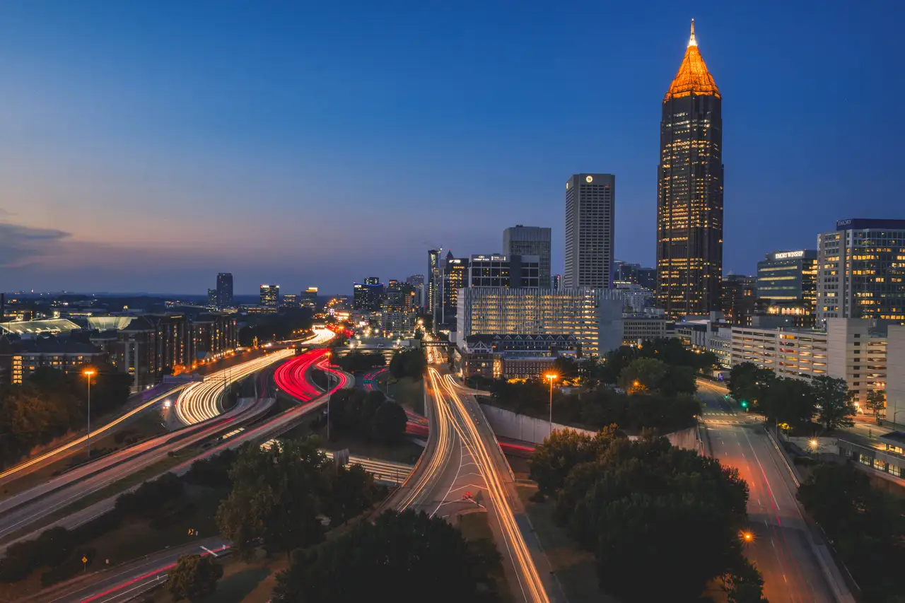 Fine-art photograph, “Atlanta Midtown and Downtown Connector at Dusk, Midnight Current - _FIV0690.JPG,” from the Georgia - ATL collection.