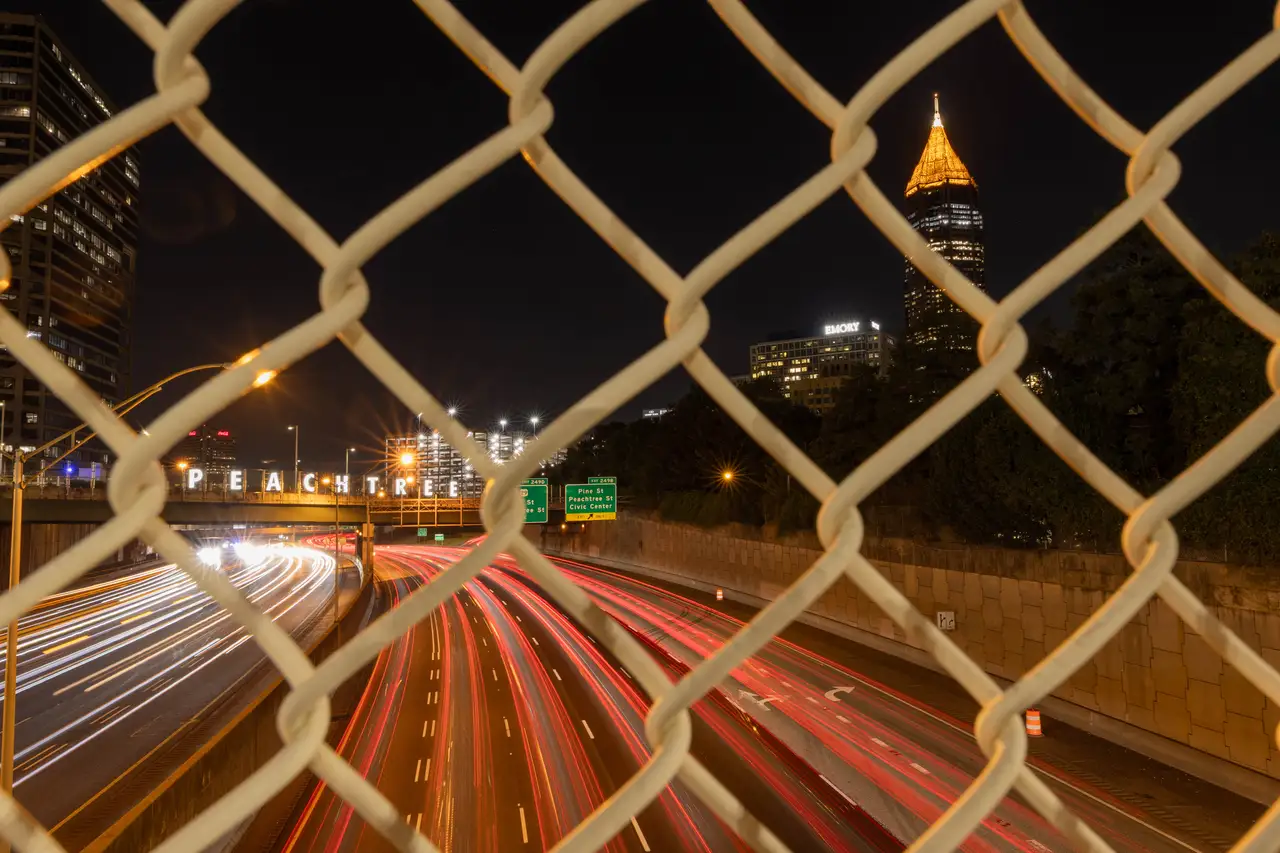 Fine-art photograph, “Atlanta Skyline Through a Chain-Link Fence - _FIV0724.JPG,” from the Georgia - ATL collection.