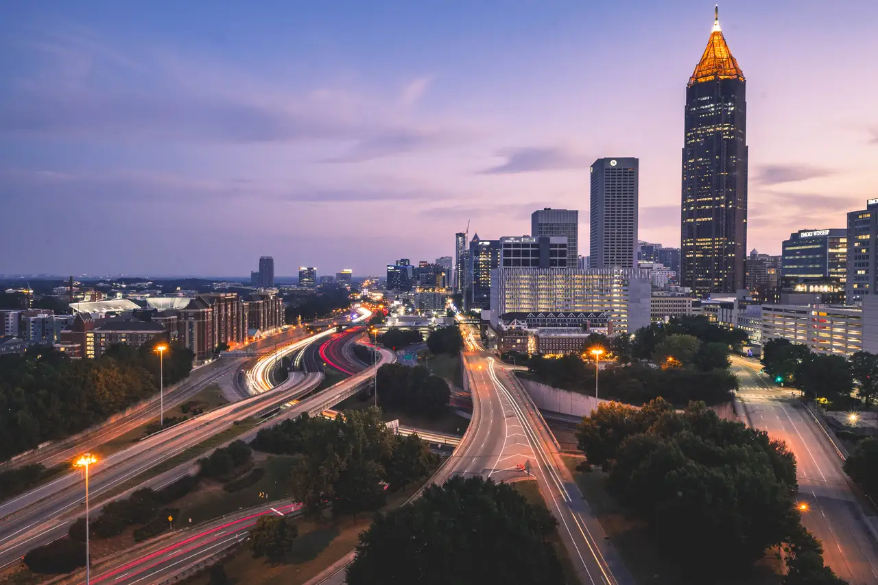 Fine-art photograph, “Atlanta Midtown and Downtown Connector at Blue Hour, Evening Momentum - _FIV0743.JPG,” from the Georgia - ATL collection.