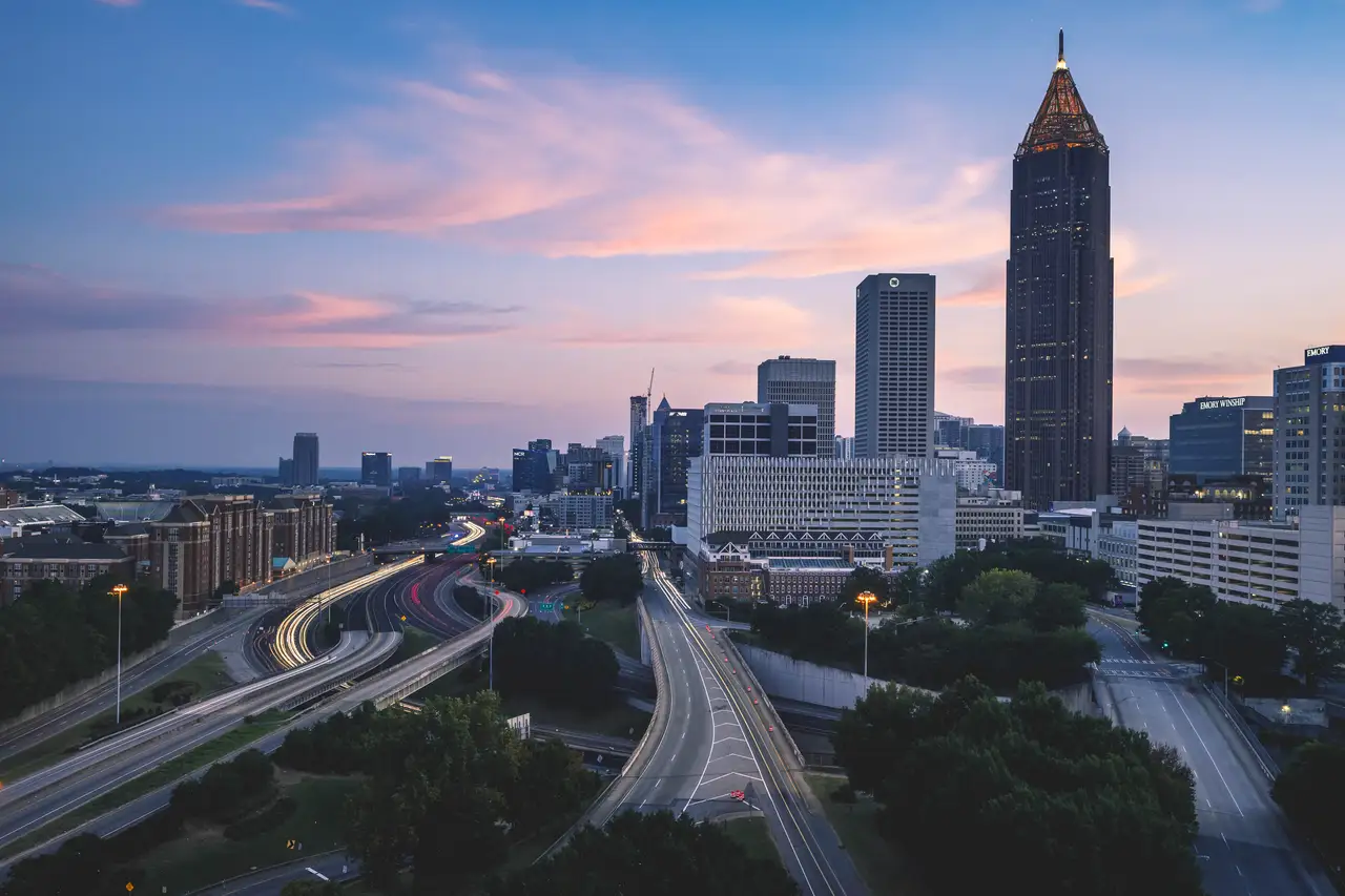 Fine-art photograph, “Atlanta Midtown and Downtown Connector at Blue Hour, Tide of Light - _FIV0751.JPG,” from the Georgia - ATL collection.