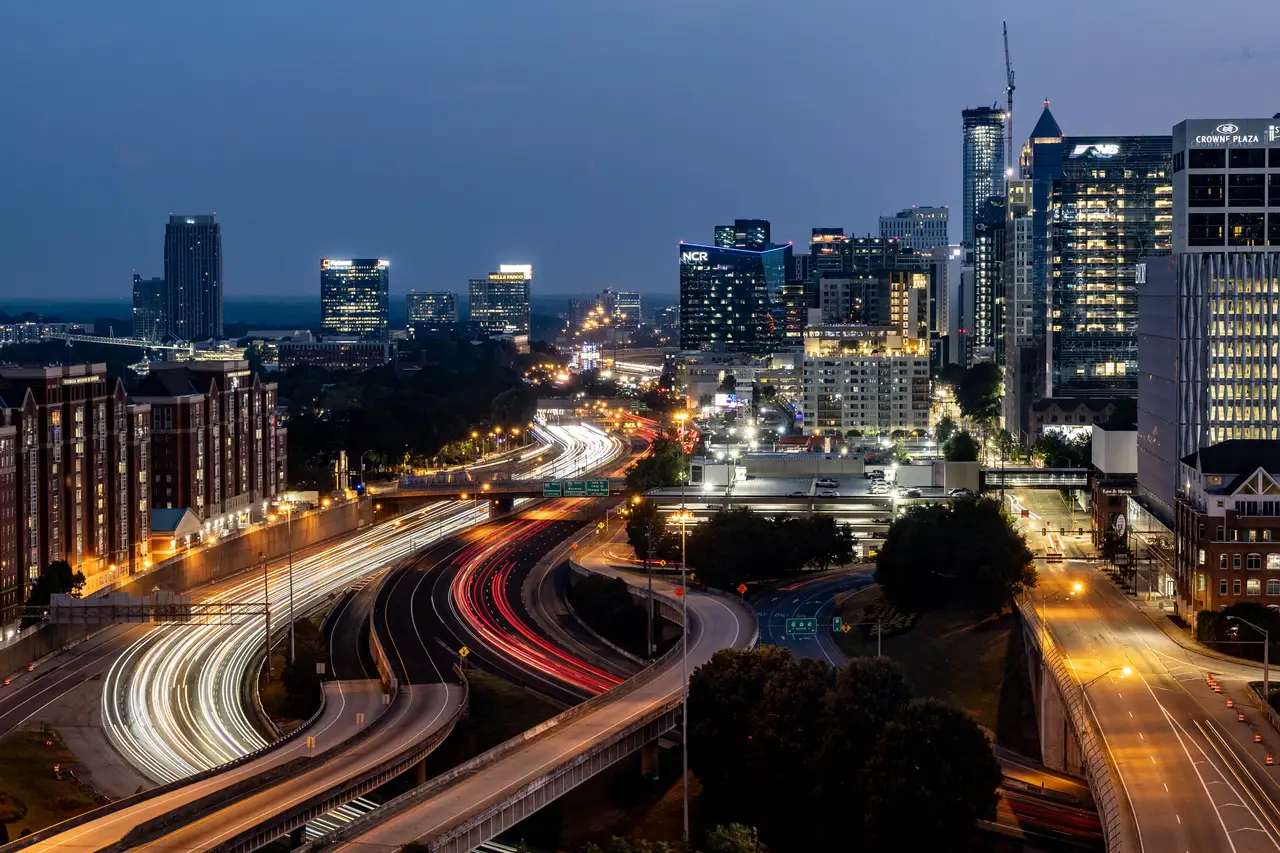 Fine-art photograph, “Atlanta Midtown Freeway Light Trails at Night - _FIV0853.JPG,” from the Georgia - ATL collection.