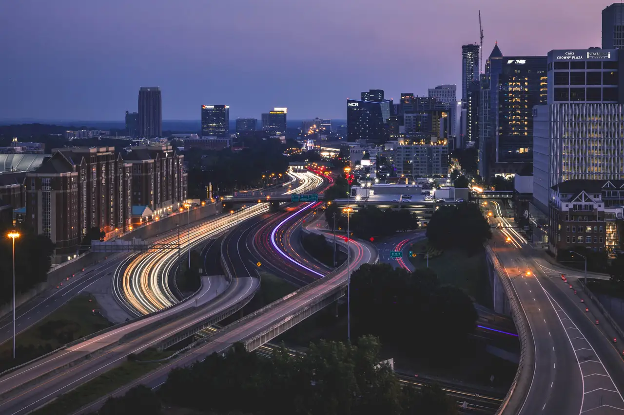 Fine-art photograph, “Atlanta Midtown Freeway Light Trails at Dusk - _FIV0861.JPG,” from the Georgia - ATL collection.