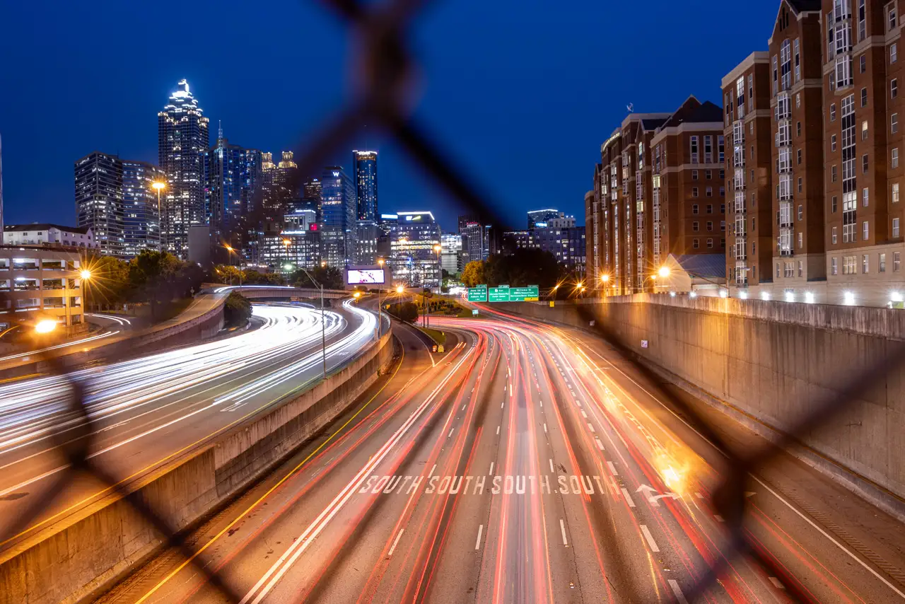 Fine-art photograph, “Atlanta Midtown Highway Light Trails at Night - _FIV2211.JPG,” from the Georgia - ATL collection.