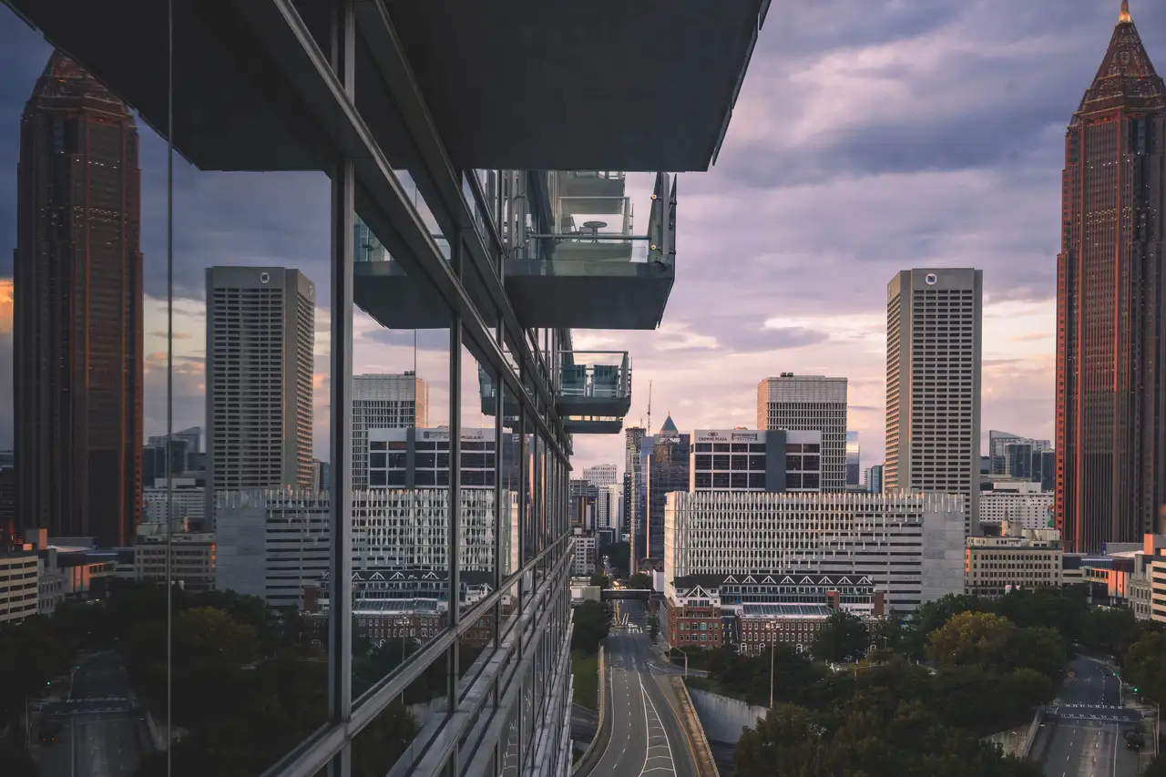 Fine-art photograph, “Atlanta Midtown Framed by a Downtown Overpass, Urban Weather - _FIV8148.JPG,” from the Georgia - ATL collection.