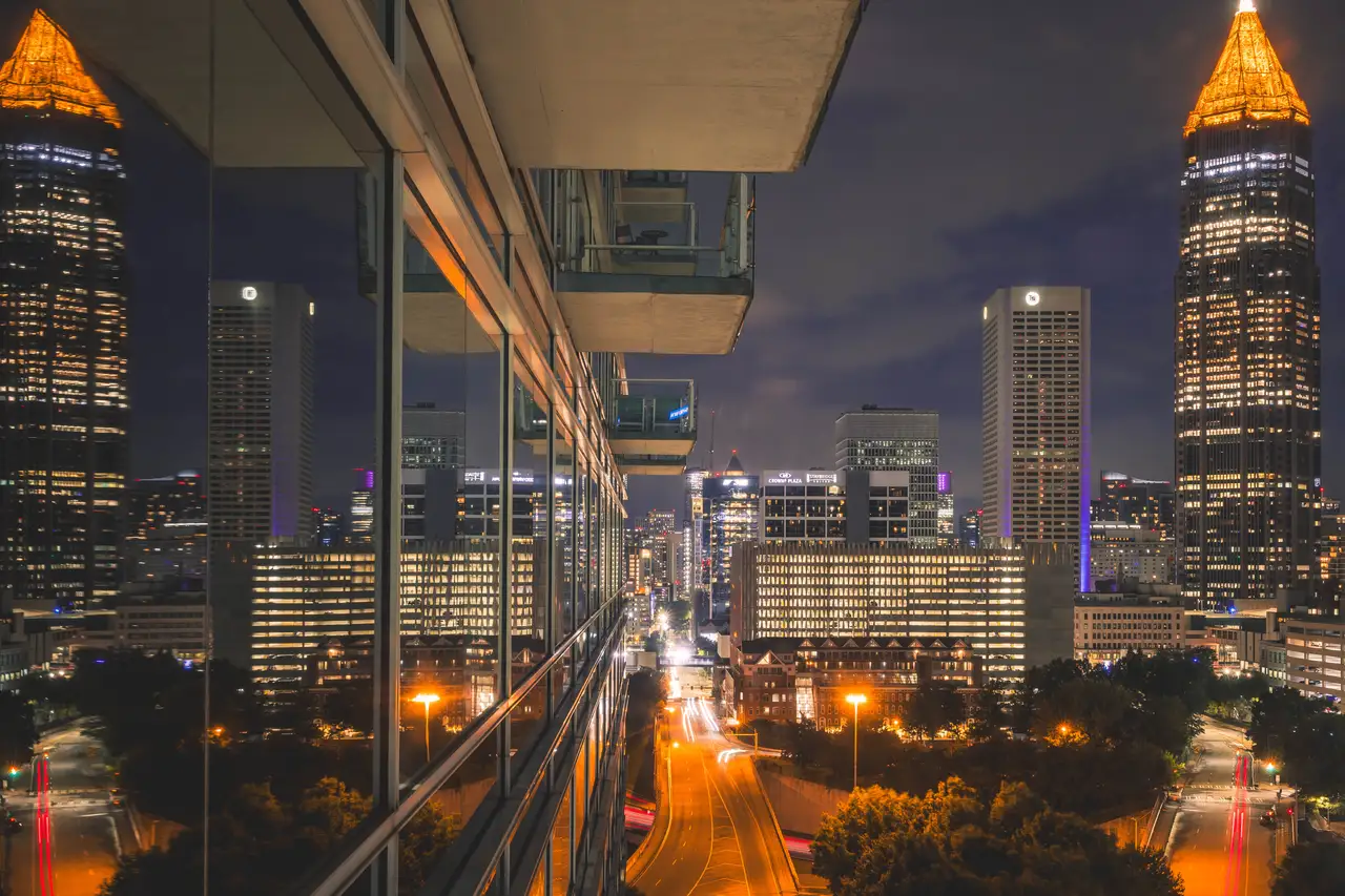 Fine-art photograph, “Atlanta Midtown Reflected at Night - _FIV8182.JPG,” from the Georgia - ATL collection.