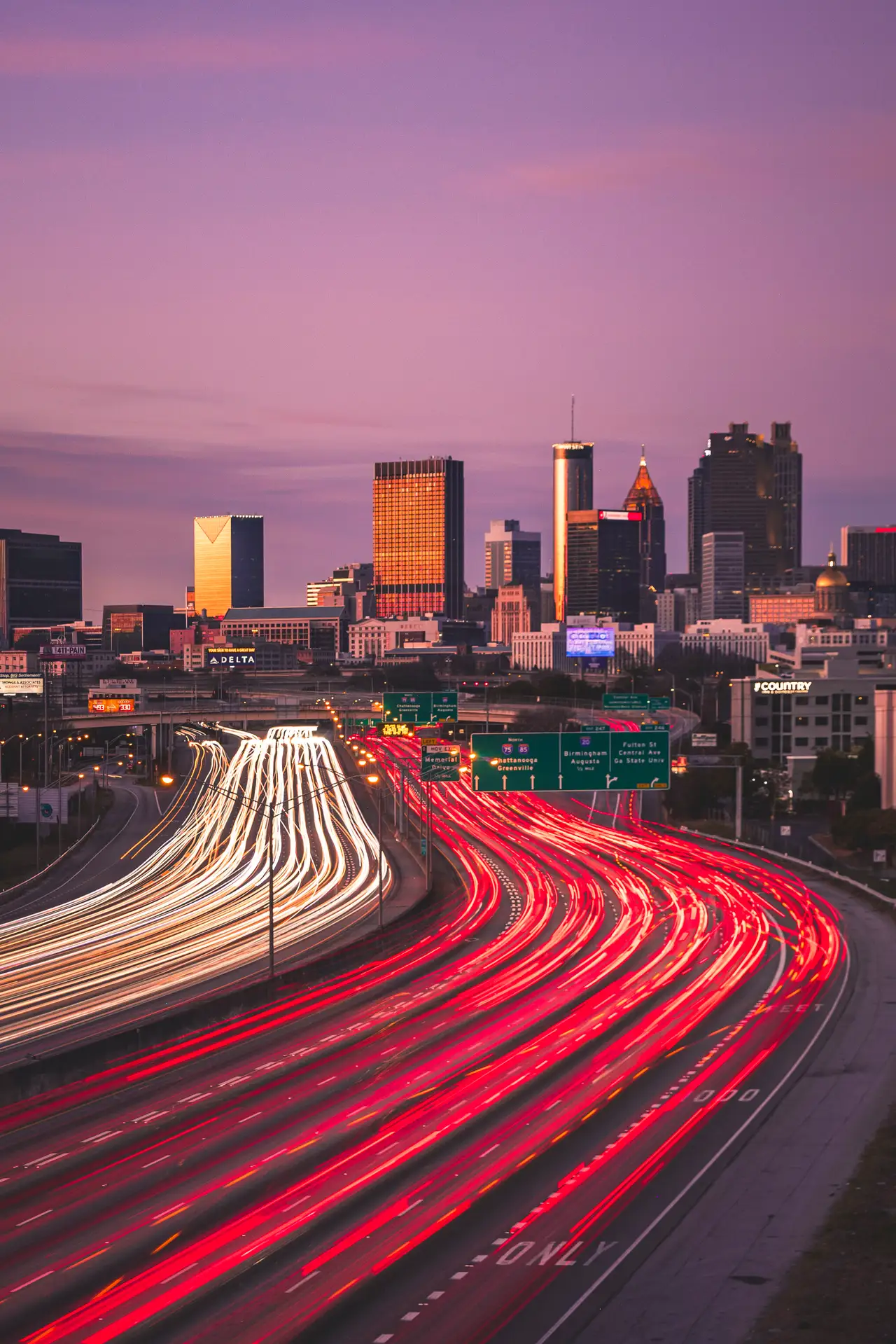 Fine-art photograph, “Atlanta Skyline and Downtown Connector at Blue Hour, Harbor Light - _FIV8818.JPG,” from the Georgia - ATL collection.