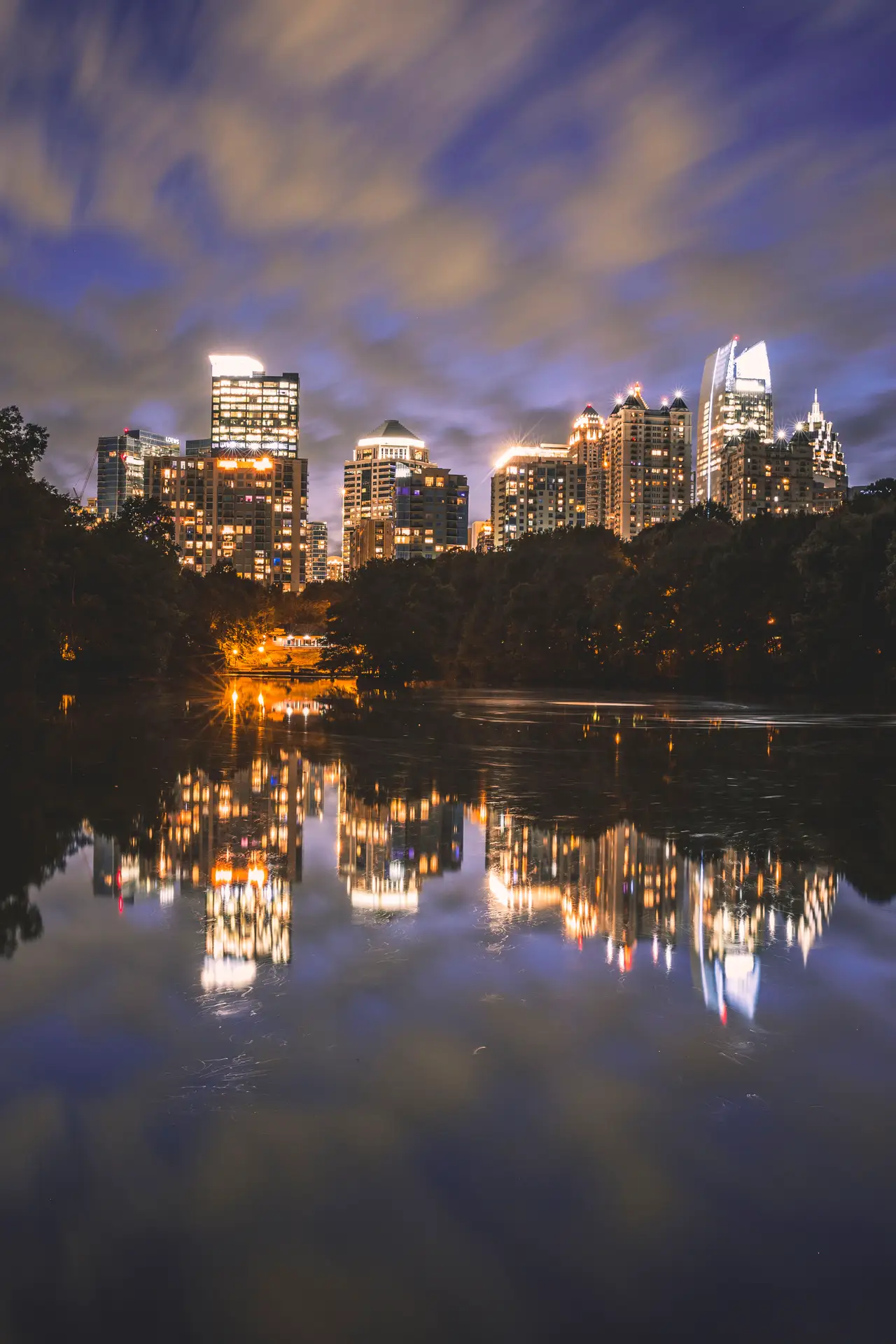 Fine-art photograph, “Atlanta Skyline Reflection in Vertical, Dawn Traffic - RFIV5794.JPG,” from the Georgia - ATL collection.