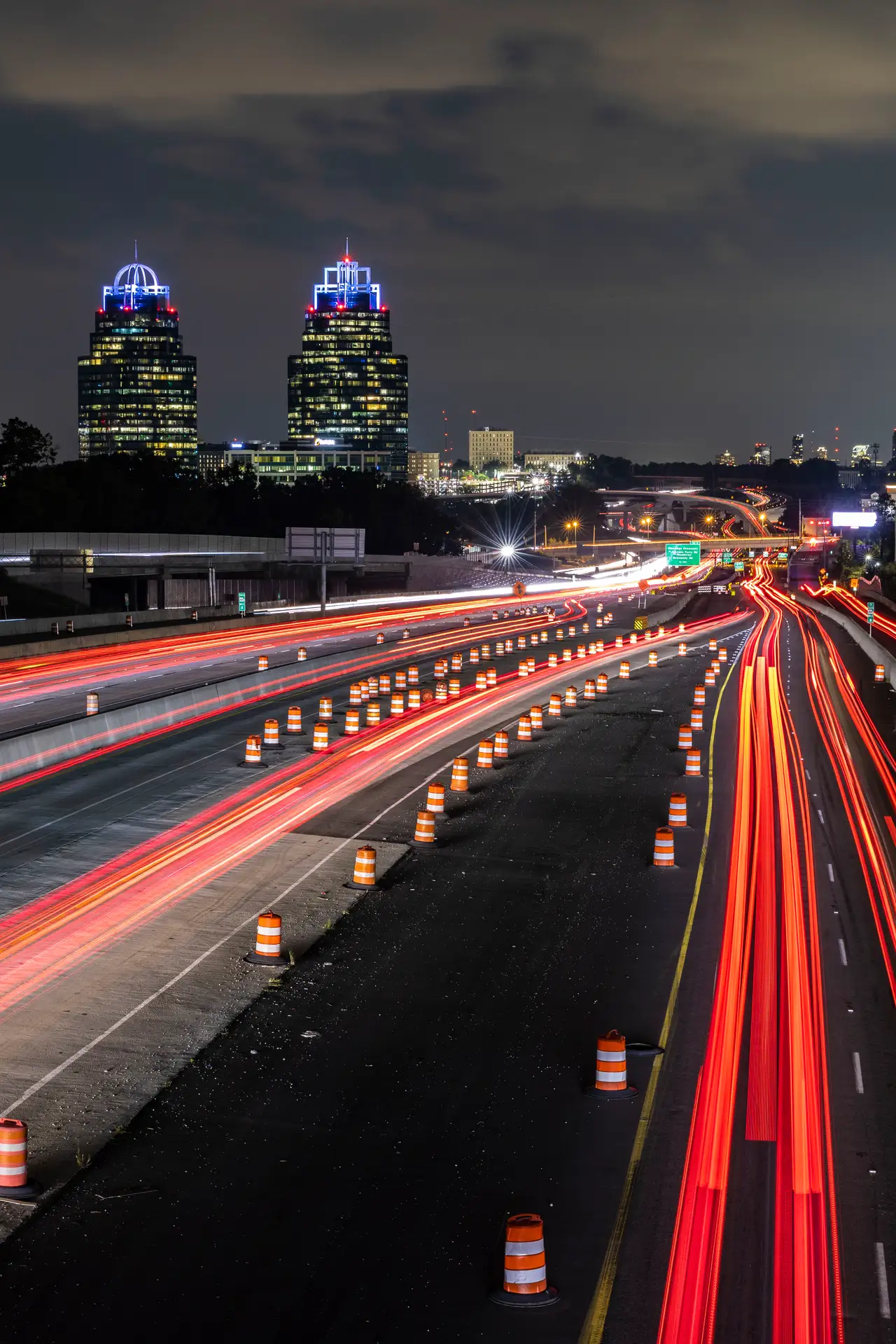 Fine-art photograph, “Atlanta Highway Light Trails in Vertical, Distant Glow - RFIV5816.JPG,” from the Georgia - ATL collection.
