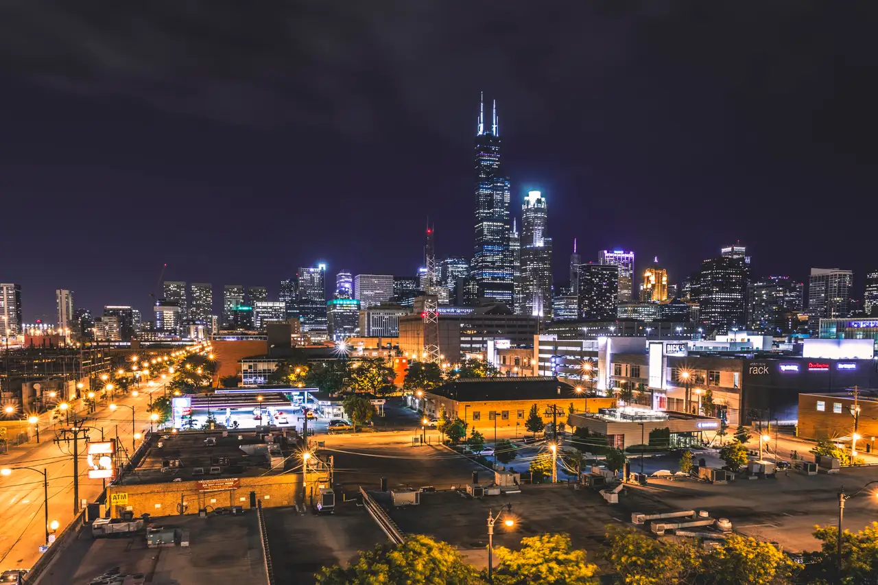 Fine-art photograph, “Willis Tower and the West Loop at Night - 5DM48053.JPG,” from the Illinois - Chicago collection.