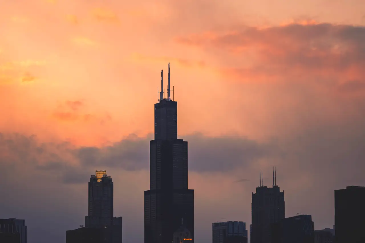Fine-art photograph, “Chicago Skyline in Nightfall - RFIV8214.JPG,” from the Illinois - Chicago collection.