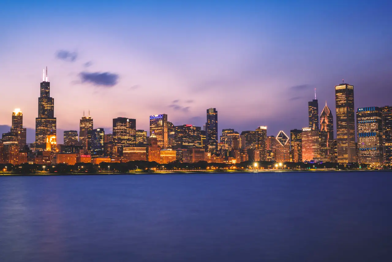 Fine-art photograph, “City Glow over the River - RFIV8288.JPG,” from the Illinois - Chicago collection.