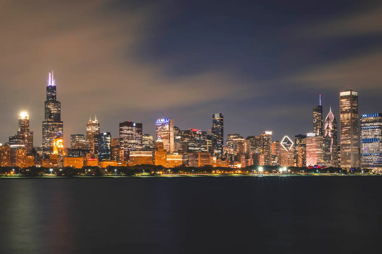 Fine-art photograph, “Light Across the Chicago Skyline - RFIV8312.JPG,” from the Illinois - Chicago collection.