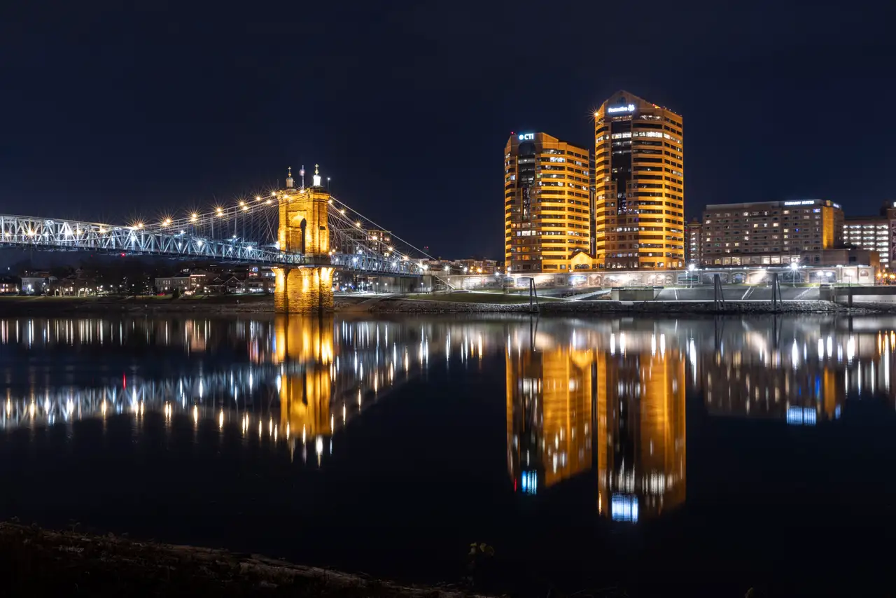 Fine-art photograph, “Roebling Bridge at Blue Hour - _FIV7722.JPG,” from the Kentucky collection.