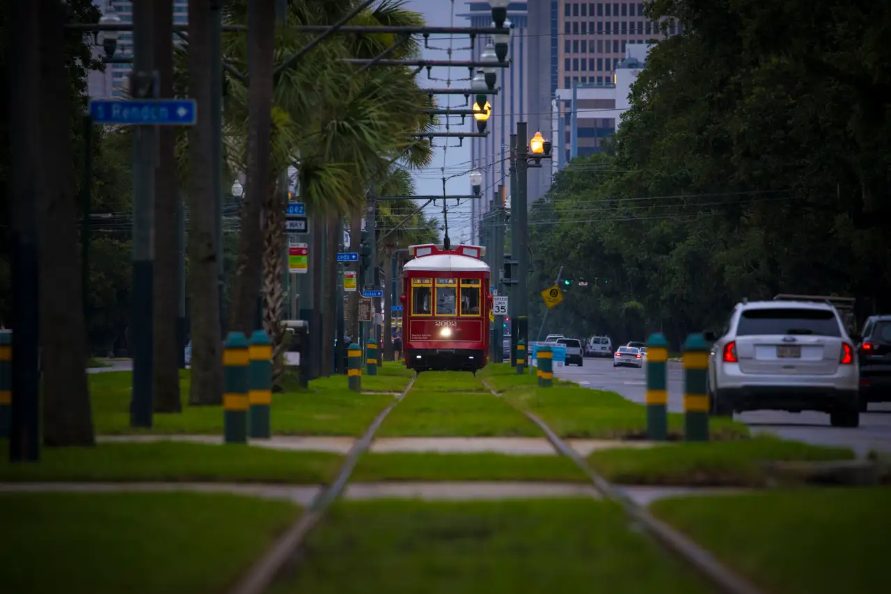 Fine-art photograph, “New Orleans Streetcar Along the Green Median - _FIV0561.JPG,” from the Louisiana - New Orleans collection.
