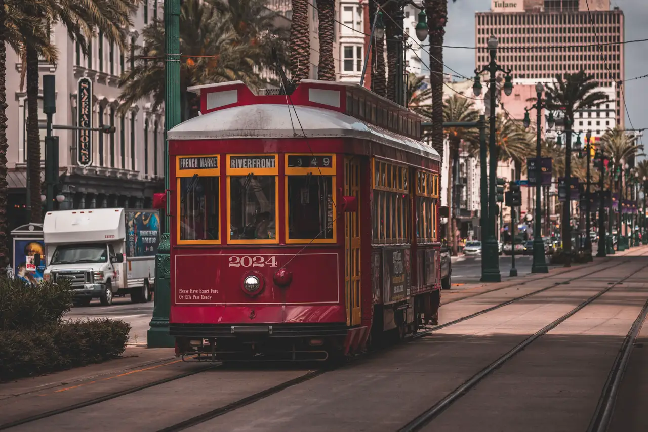 Fine-art photograph, “New Orleans Streetcar Through the French Quarter - _FIV0699.JPG,” from the Louisiana - New Orleans collection.