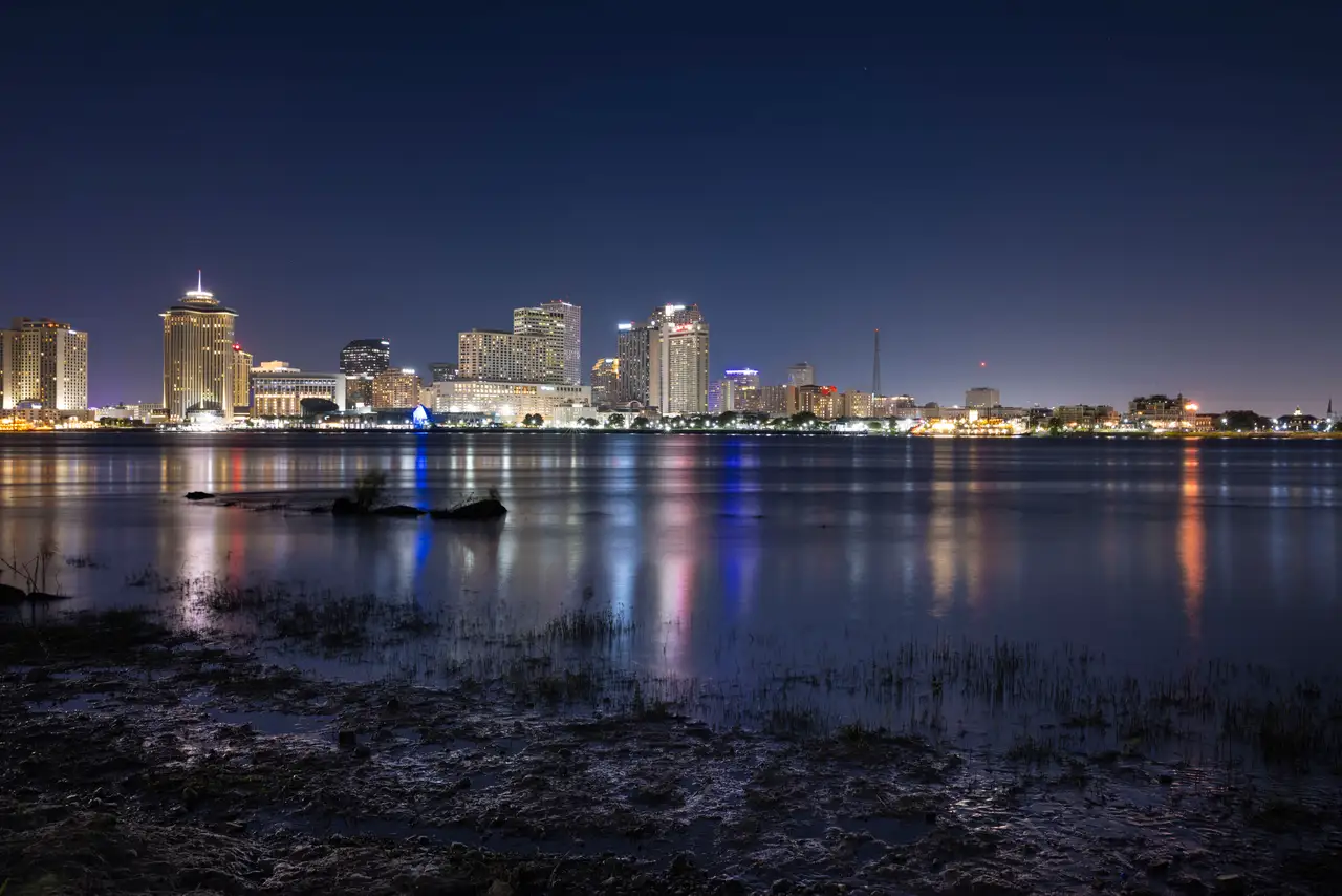 Fine-art photograph, “New Orleans Skyline Reflections at Blue Hour - _FIV1576.JPG,” from the Louisiana - New Orleans collection.