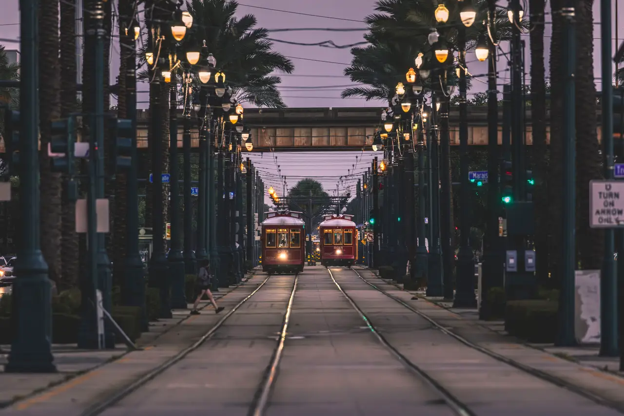 Fine-art photograph, “New Orleans Streetcars at Dusk - _FIV2015.JPG,” from the Louisiana - New Orleans collection.