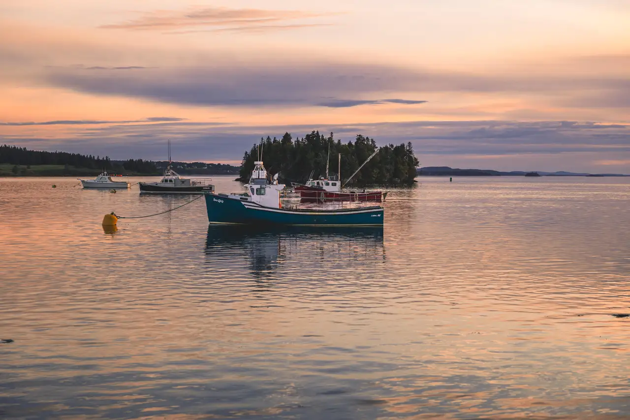 Fine-art photograph, “Maine Fishing Boat at Sunset, Earth and Sky - 5M2A1829.jpg,” from the Maine collection.