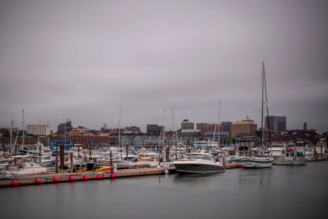 Fine-art photograph, “Portland Harbor Fishing Boats and Downtown Waterfront - RFIV1173.JPG,” from the Maine collection.