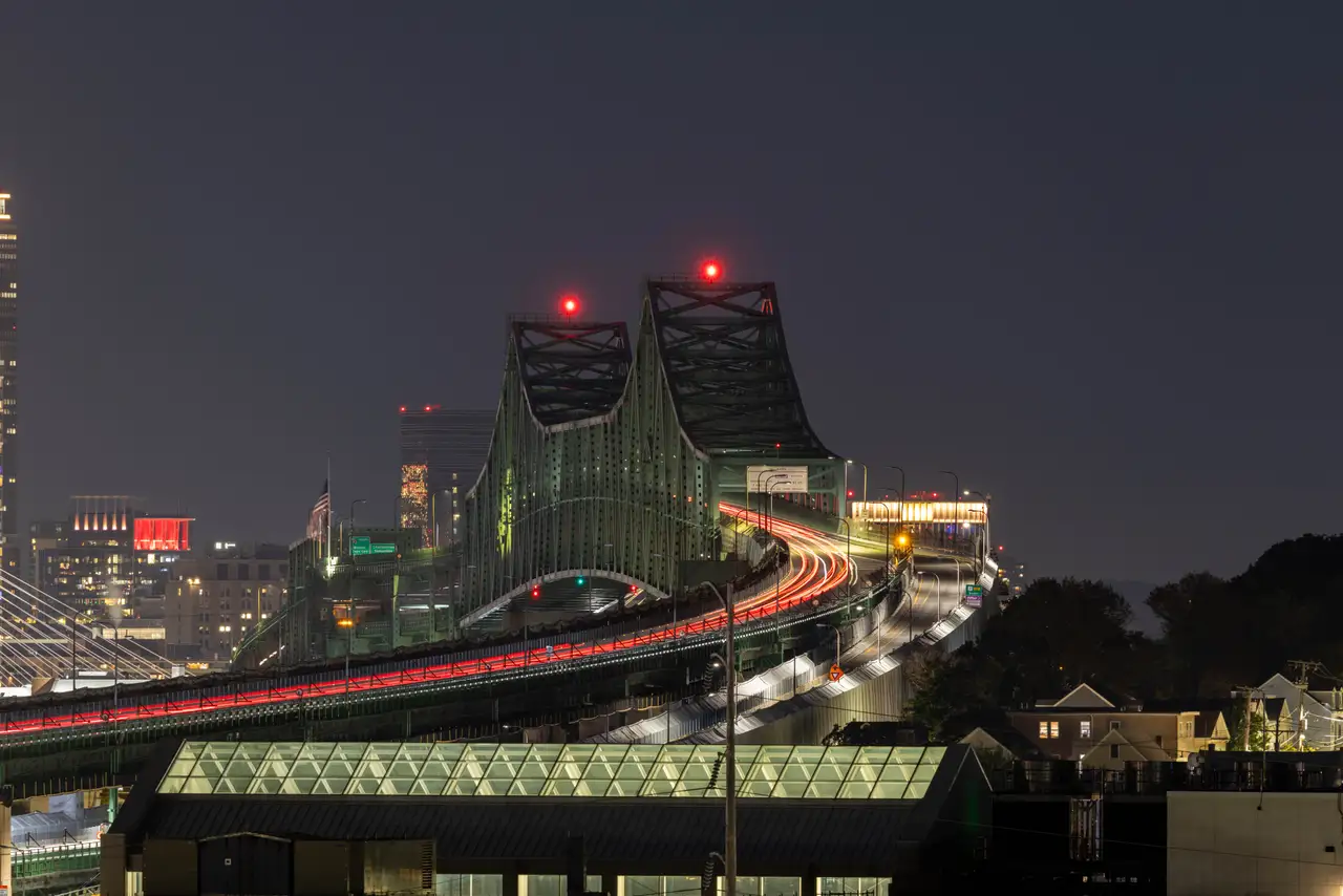 Fine-art photograph, “Boston Bridge Light Trails and Skyline - 5M2A0969.JPG,” from the Massachusetts - Boston collection.