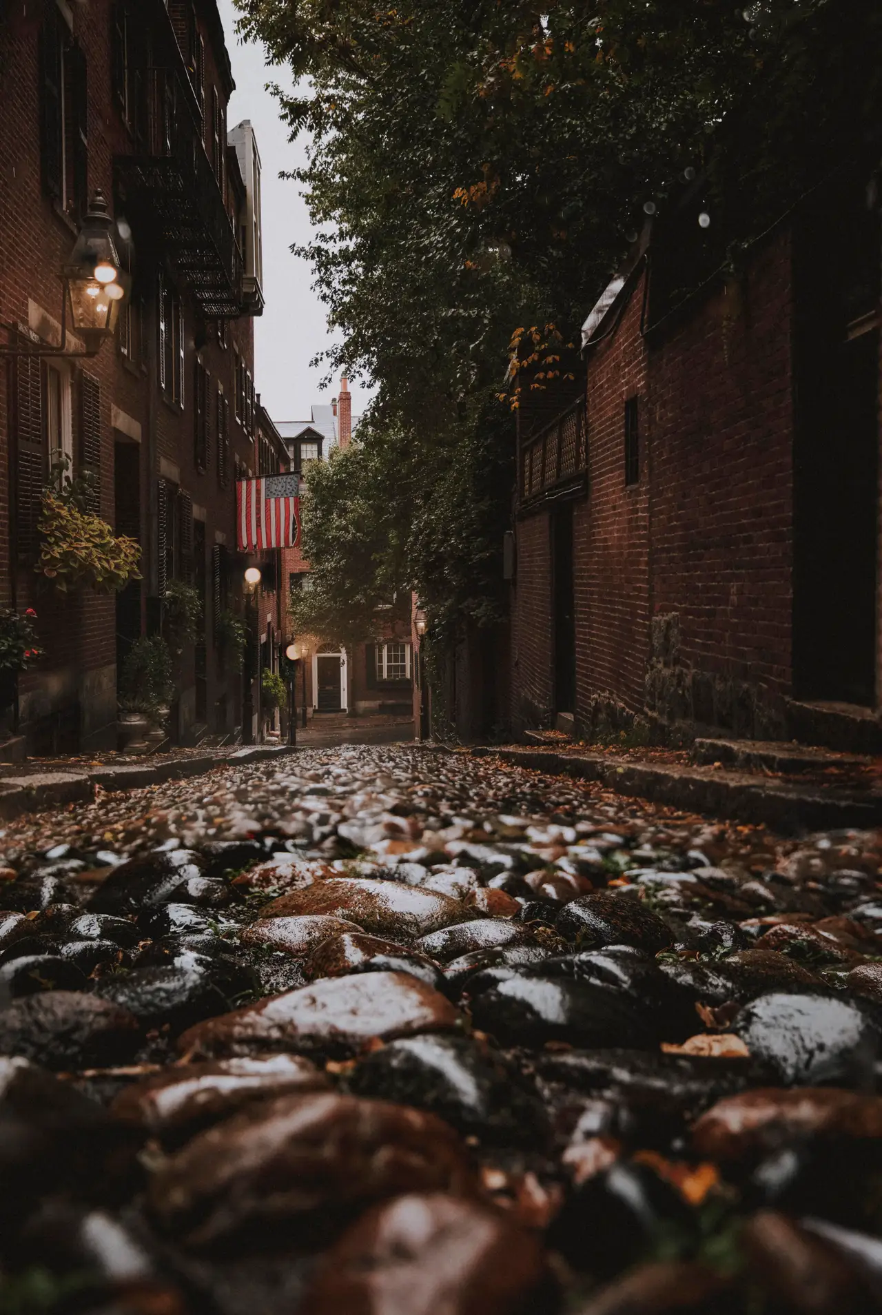Fine-art photograph, “Rainy Beacon Hill Cobblestones - 5DM44228-Edit.JPG,” from the Massachusetts - Boston collection.