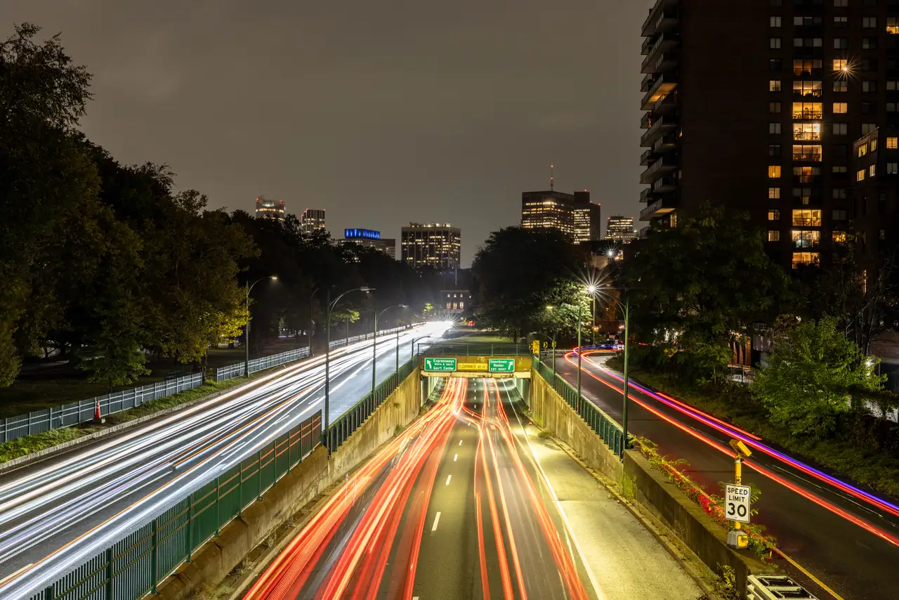 Fine-art photograph, “Boston Highway Light Trails at Night - 5M2A2448.JPG,” from the Massachusetts - Boston collection.