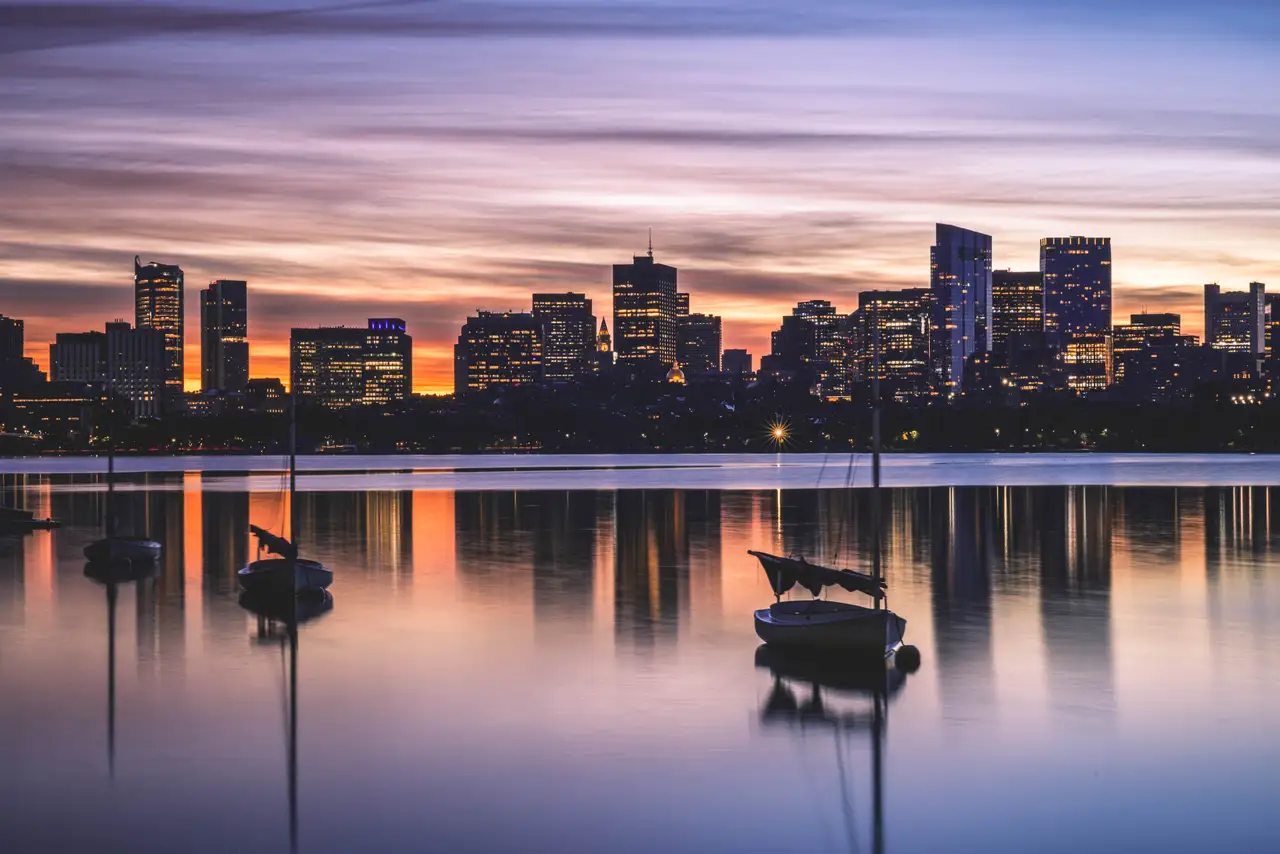 Fine-art photograph, “Boston Skyline at Sunrise Across the Charles - 5M2A2456.JPG,” from the Massachusetts - Boston collection.