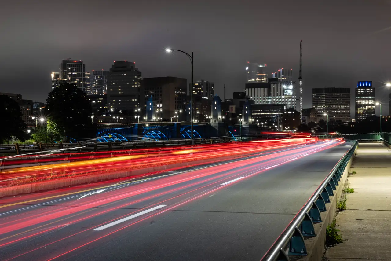 Fine-art photograph, “Boston Skyline Light Trails, Concrete and Sky - _FIV4788.JPG,” from the Massachusetts - Boston collection.