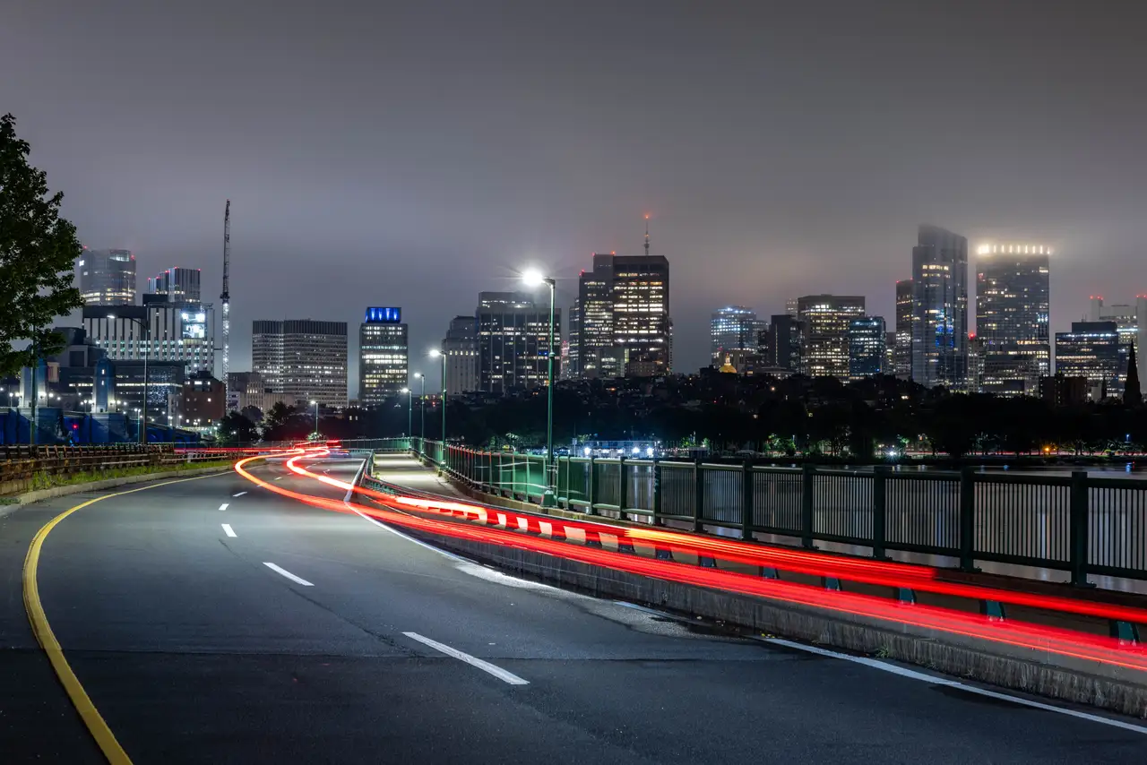 Fine-art photograph, “Boston Skyline with Night Light Trails - _FIV4807.JPG,” from the Massachusetts - Boston collection.