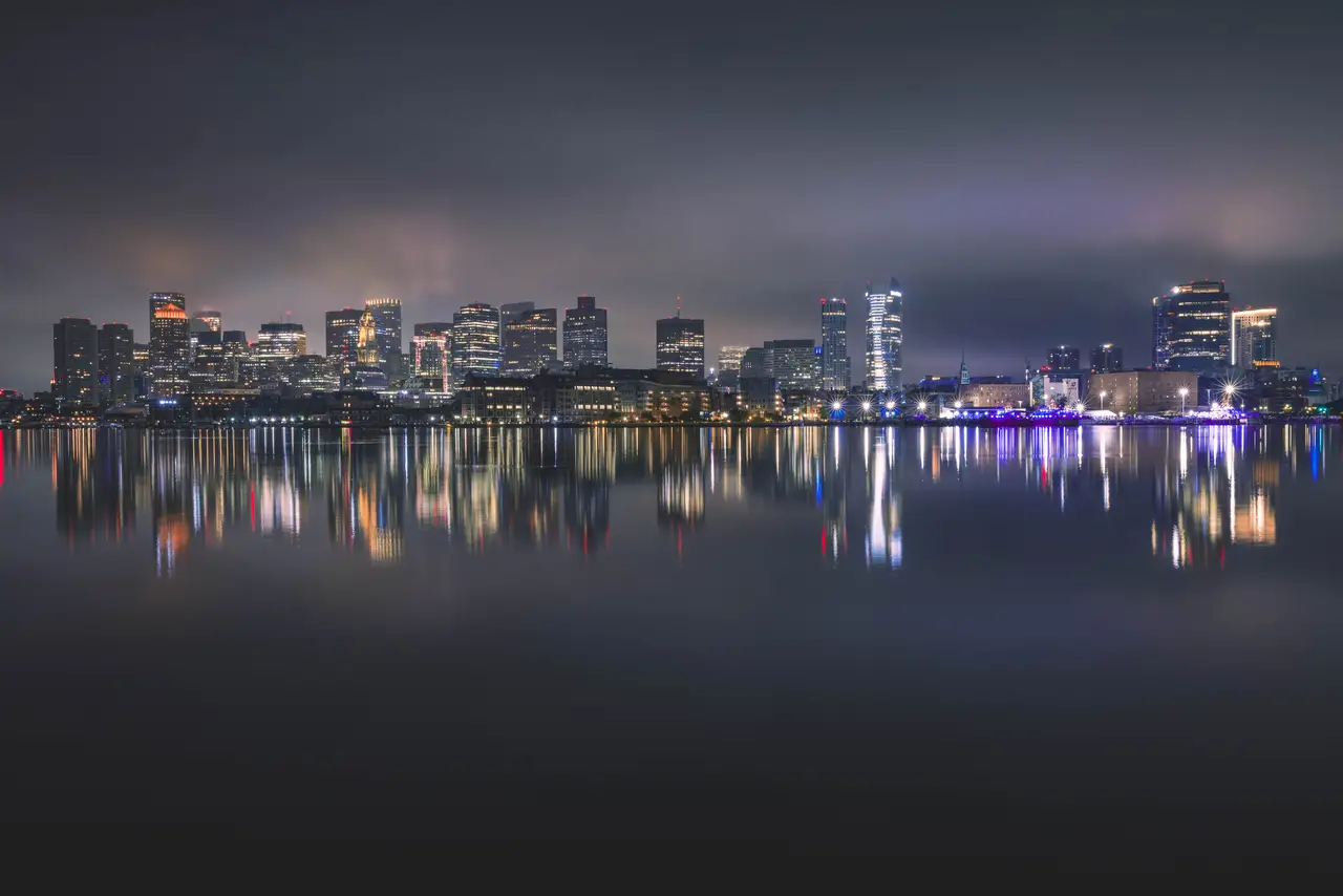 Fine-art photograph, “Boston Skyline Reflections Before Rain, Last Train Home - _FIV4814.JPG,” from the Massachusetts - Boston collection.