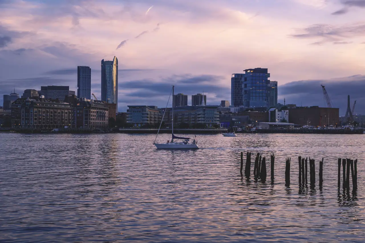 Fine-art photograph, “Boston Harbor Sailboat and Pilings - RFIV0778.JPG,” from the Massachusetts - Boston collection.