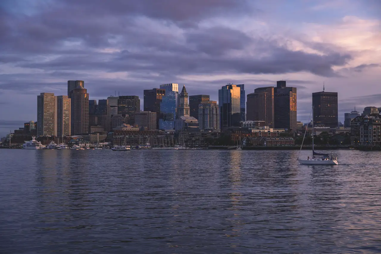 Fine-art photograph, “Boston Skyline Across the Harbor at Blue Hour - RFIV0803.JPG,” from the Massachusetts - Boston collection.