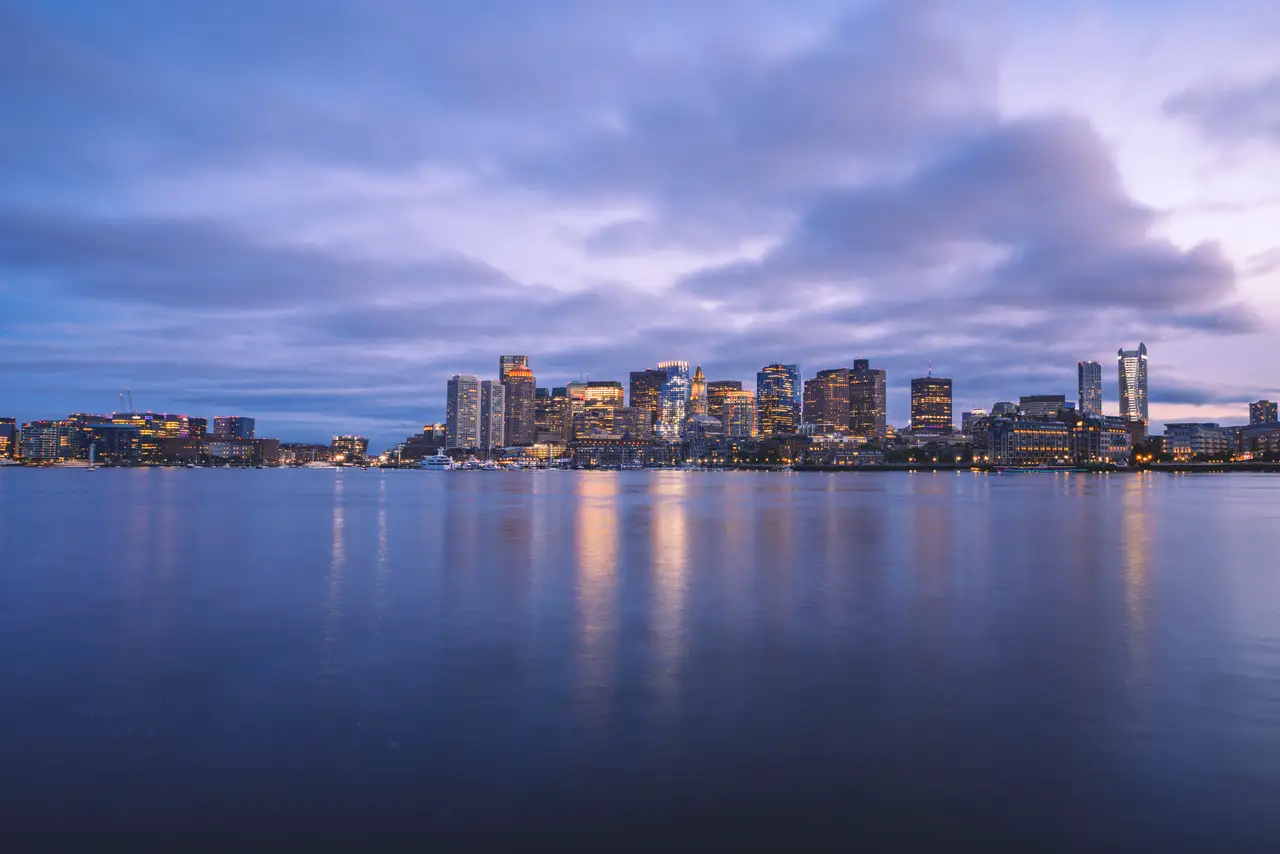 Fine-art photograph, “Boston Skyline Across Calm Water - RFIV0864.JPG,” from the Massachusetts - Boston collection.