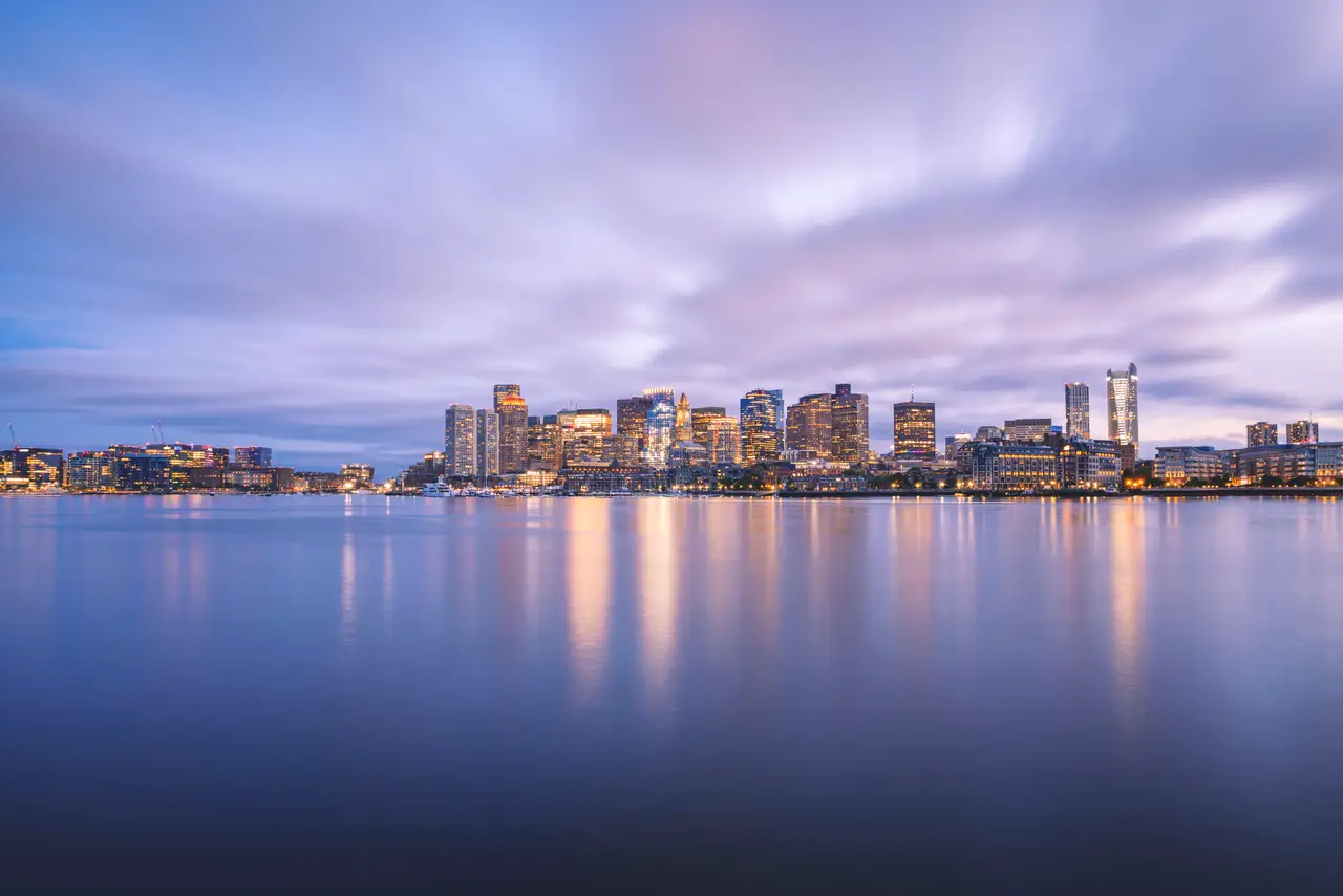 Fine-art photograph, “Boston Skyline and Long-Exposure Clouds - RFIV0868.JPG,” from the Massachusetts - Boston collection.