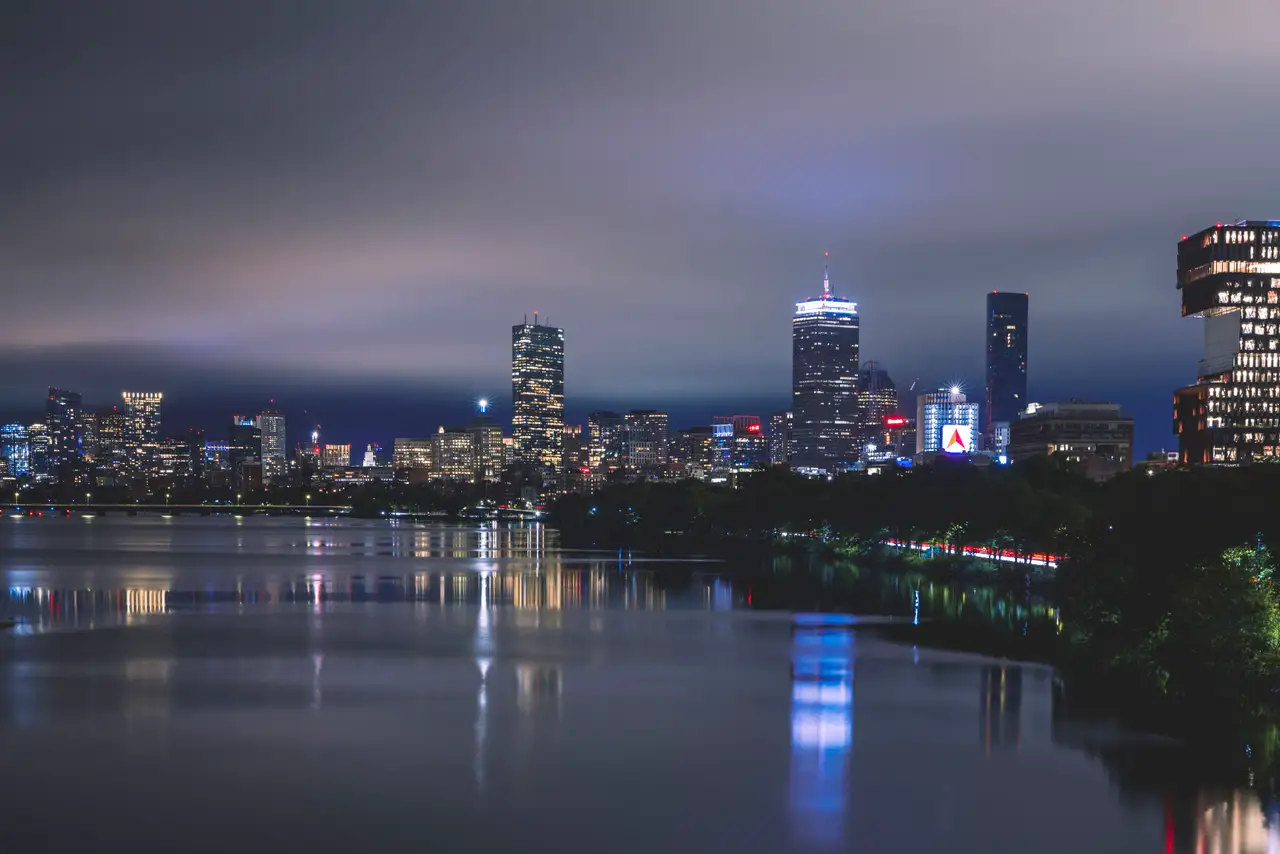 Fine-art photograph, “Boston Skyline Across the Charles at Night - RFIV0892.JPG,” from the Massachusetts - Boston collection.