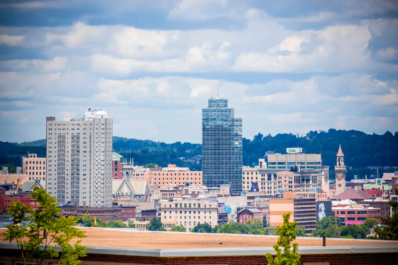 Fine-art photograph, “Worcester Downtown Skyline with City Hall Clock Tower - RFIV1363.JPG,” from the Massachusetts - others collection.