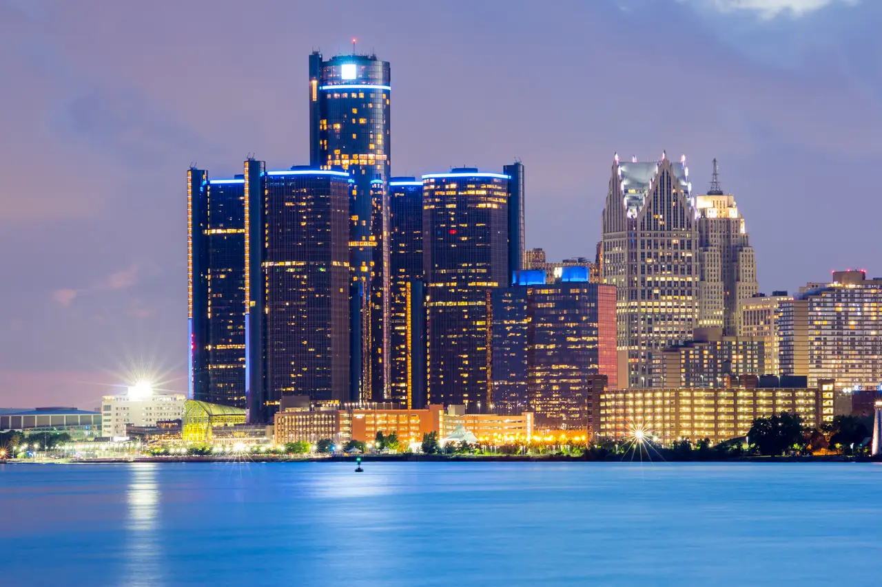 Fine-art photograph, “Detroit Skyline Across the River, Tower Light - IMG_3167.JPG,” from the Michigan collection.