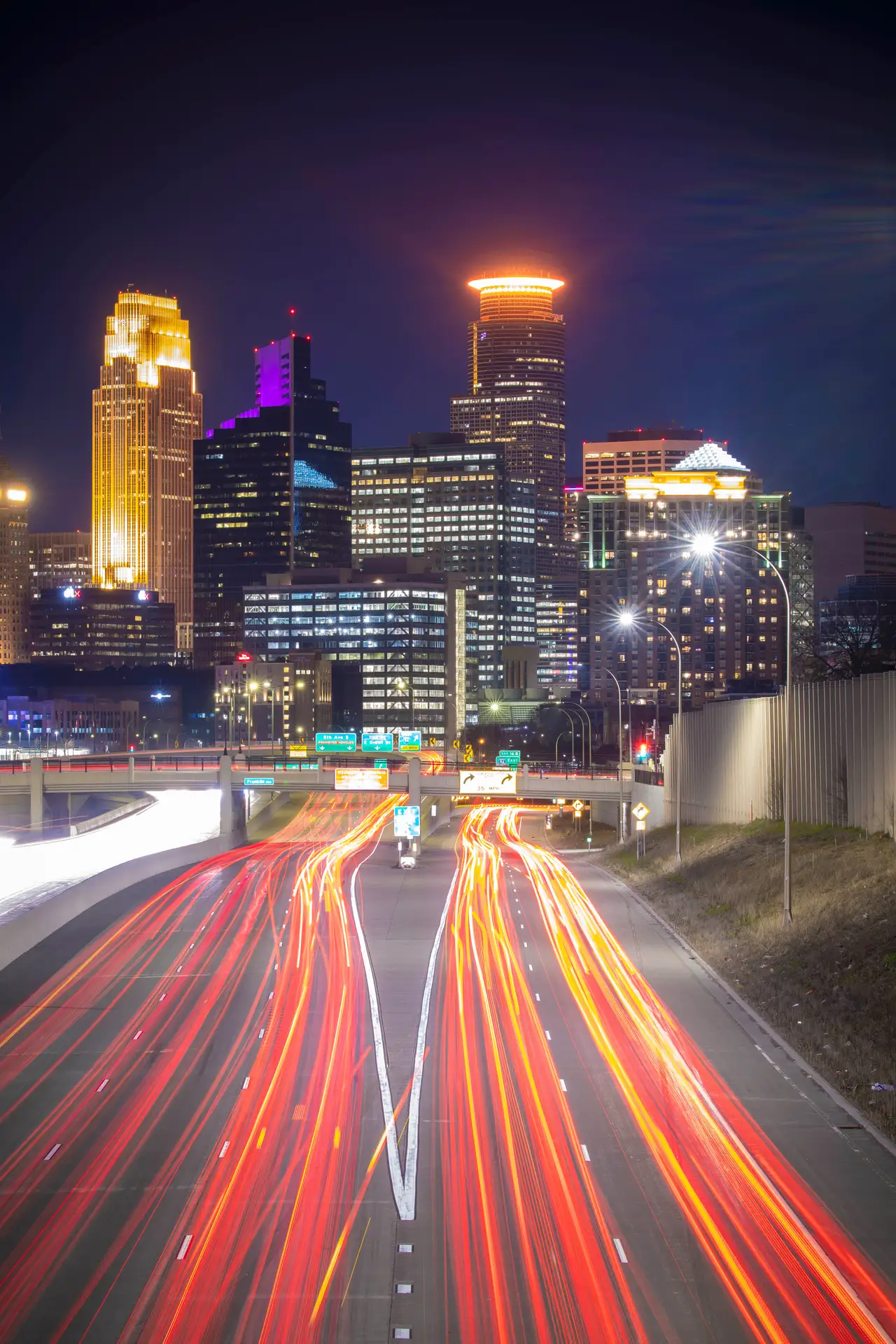 Fine-art photograph, “Minneapolis Skyline Light Trails, After the Rush - RFIV8602.JPG,” from the Minnesota collection.